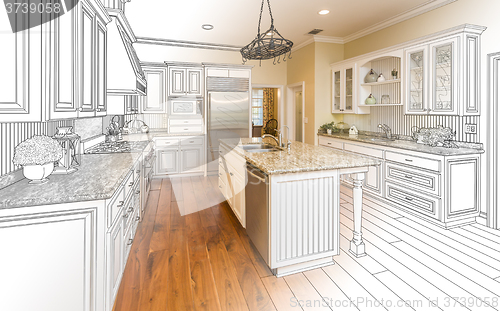 Image of Custom Kitchen Design Drawing and Gradated Photo Combination