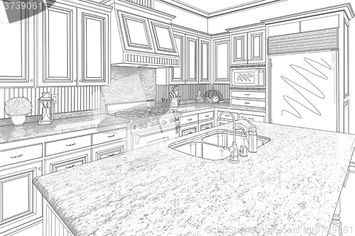 Image of Black Custom Kitchen Design Drawing on White