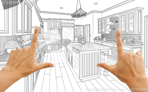 Image of Hands Framing Custom Kitchen Design Drawing