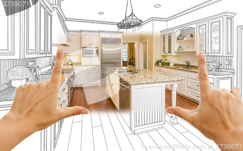 Image of Hands Framing Custom Kitchen Design Drawing and Square Photo Com