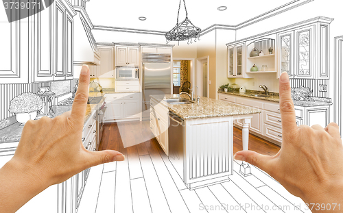 Image of Hands Framing Custom Kitchen Design Drawing and Square Photo Com