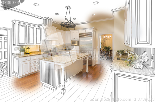 Image of Custom Kitchen Design Drawing and Brushed Photo Combination