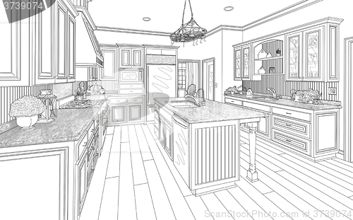 Image of Black Custom Kitchen Design Drawing on White