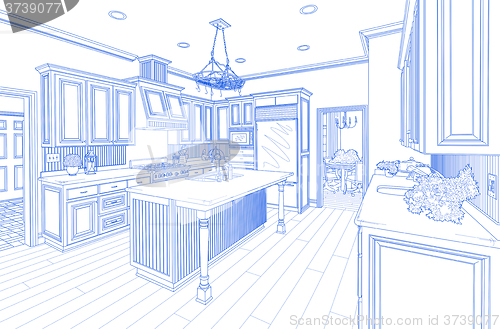 Image of Blue Custom Kitchen Design Drawing on White