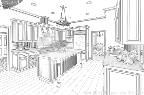 Image of Black Custom Kitchen Design Drawing on White