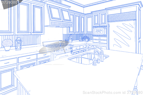 Image of Blue Custom Kitchen Design Drawing on White