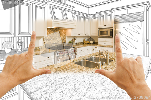 Image of Hands Framing Custom Kitchen Design Drawing and Square Photo Com