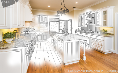 Image of Custom Kitchen Design Drawing and Brushed Photo Combination