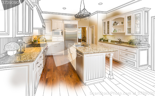Image of Custom Kitchen Design Drawing and Brushed Photo Combination