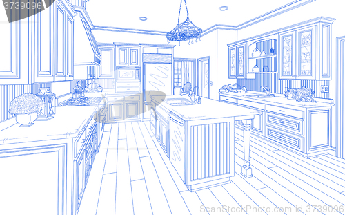 Image of Blue Custom Kitchen Design Drawing on White