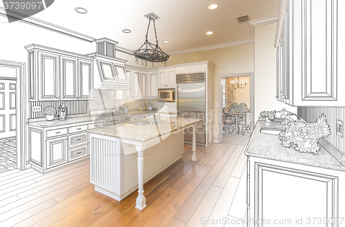 Image of Custom Kitchen Design Drawing and Gradated Photo Combination