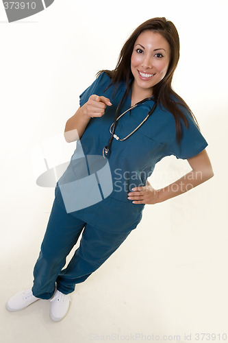 Image of Happy nurse pointing