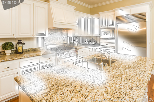 Image of Custom Kitchen Design Drawing and Brushed Photo Combination