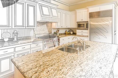 Image of Custom Kitchen Design Drawing and Gradated Photo Combination