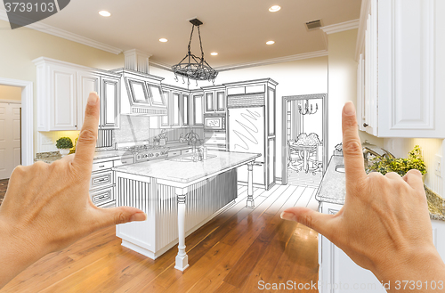 Image of Hands Framing Custom Kitchen Design Drawing and Square Photo Com