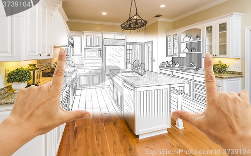 Image of Hands Framing Custom Kitchen Design Drawing and Square Photo Com