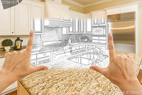 Image of Hands Framing Custom Kitchen Design Drawing and Square Photo Com