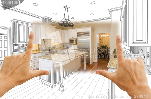 Image of Hands Framing Custom Kitchen Design Drawing and Square Photo Com