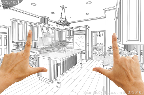 Image of Hands Framing Custom Kitchen Design Drawing