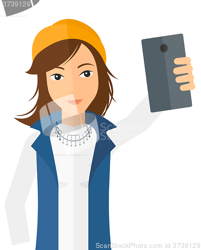 Image of Woman making selfie.