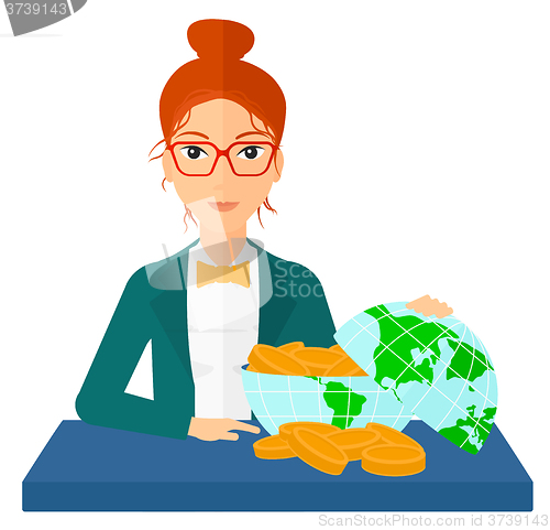 Image of Woman with globe full of money.