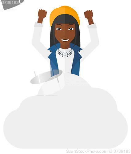 Image of Woman sitting on cloud.