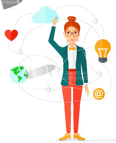 Image of Business woman and cloud computing.