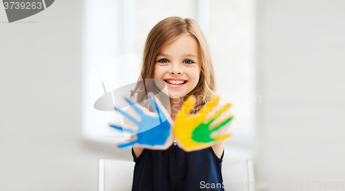 Image of girl showing painted hands