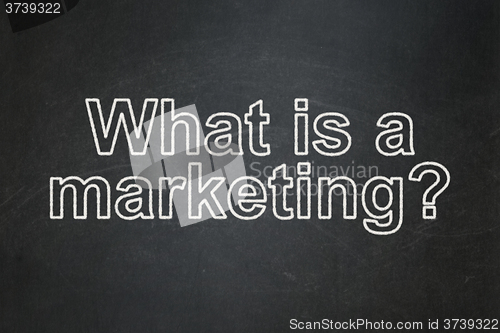 Image of Advertising concept: What is a Marketing? on chalkboard background