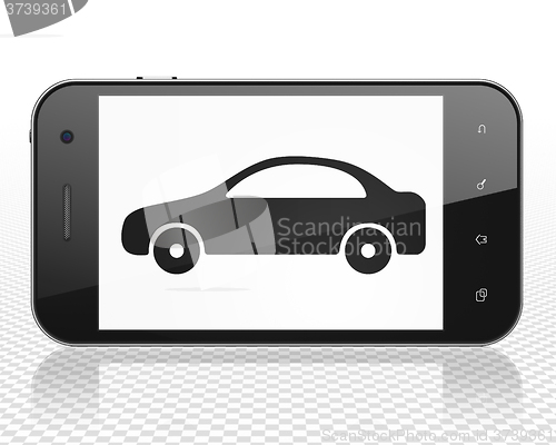 Image of Vacation concept: Smartphone with Car on display