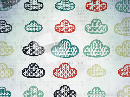 Image of Cloud computing concept: Cloud With Code icons on Digital Paper background