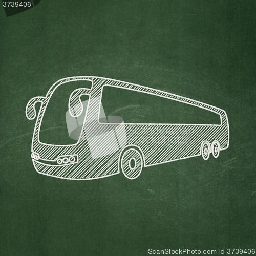 Image of Travel concept: Bus on chalkboard background