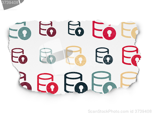 Image of Software concept: Database With Lock icons on Torn Paper background