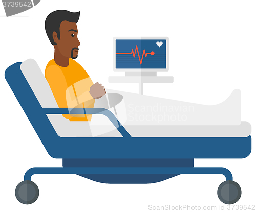 Image of Patient lying in bed with heart monitor.