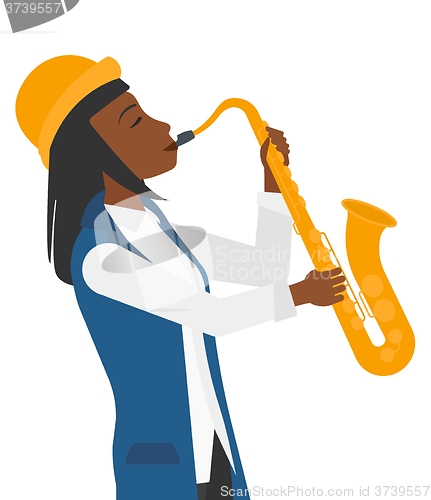 Image of Woman playing saxophone.