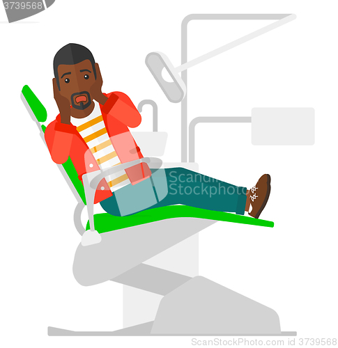 Image of Frightened patient in dental chair.