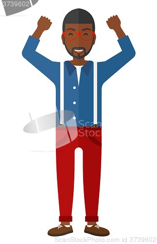 Image of Man with raised hands up.
