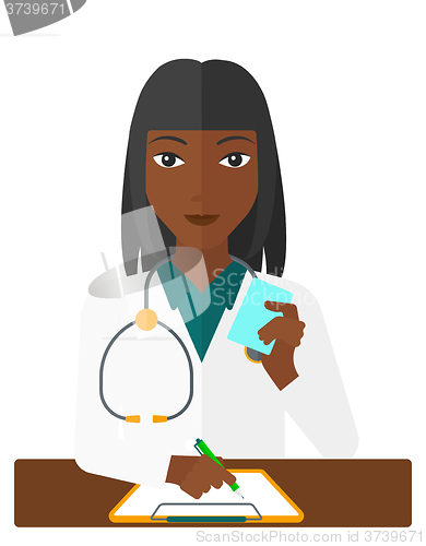 Image of Pharmacist taking notes.