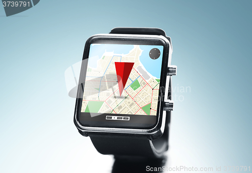 Image of close up of smart watch with gps navigation app