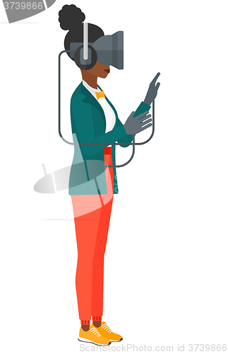 Image of Woman wearing virtual reality headset.