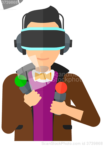 Image of Man wearing virtual reality headset.