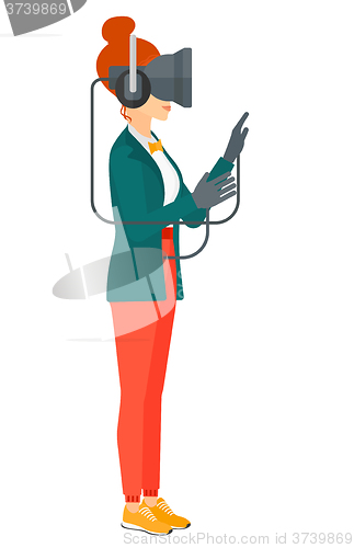 Image of Woman wearing virtual reality headset.