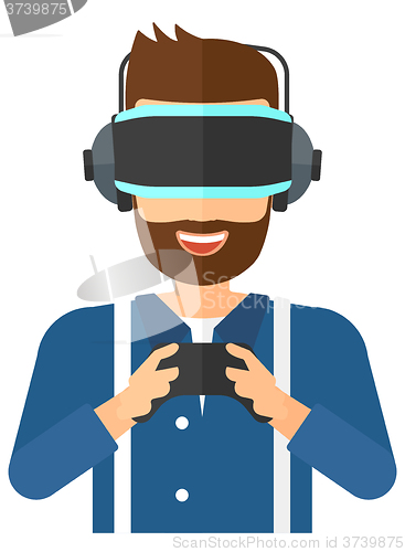 Image of Man wearing virtual reality headset.