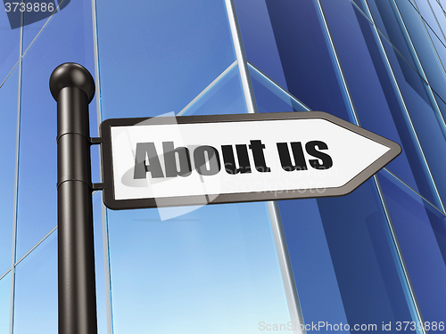 Image of Finance concept: sign About us on Building background
