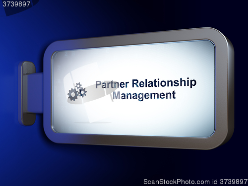 Image of Business concept: Partner Relationship Management and Gears on billboard background