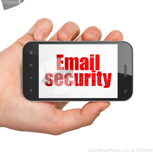 Image of Protection concept: Hand Holding Smartphone with Email Security on display