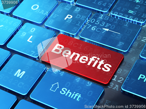 Image of Business concept: Benefits on computer keyboard background