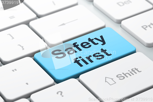 Image of Protection concept: Safety First on computer keyboard background