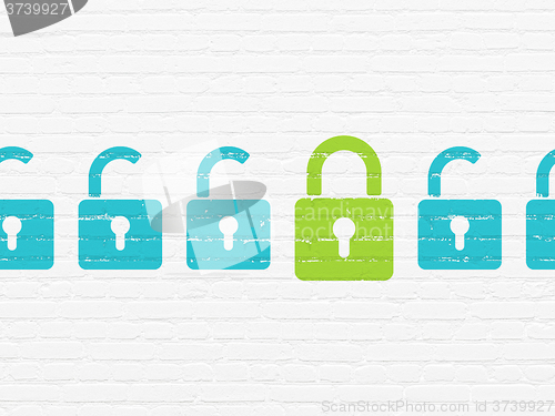 Image of Safety concept: closed padlock icon on wall background