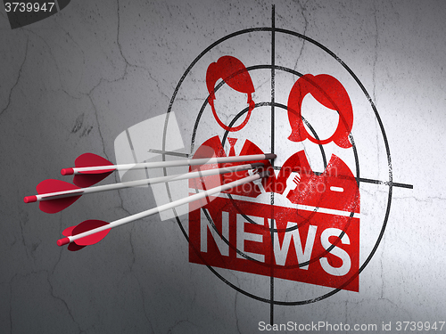 Image of News concept: arrows in Anchorman target on wall background